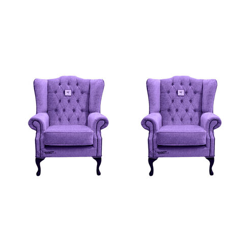 Chesterfield 2 x Mallory Wing Chairs Verity Purple Fabric Sofa Suite Offer