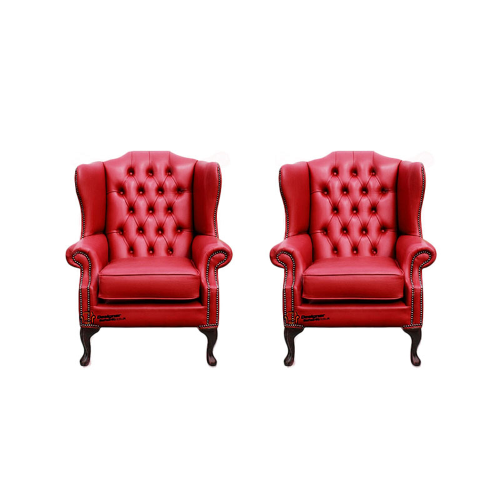 Product photograph of Chesterfield 2 X Mallory Wing Chairs Old English Gamay Red Leather Sofa Offer from Designer Sofas 4U