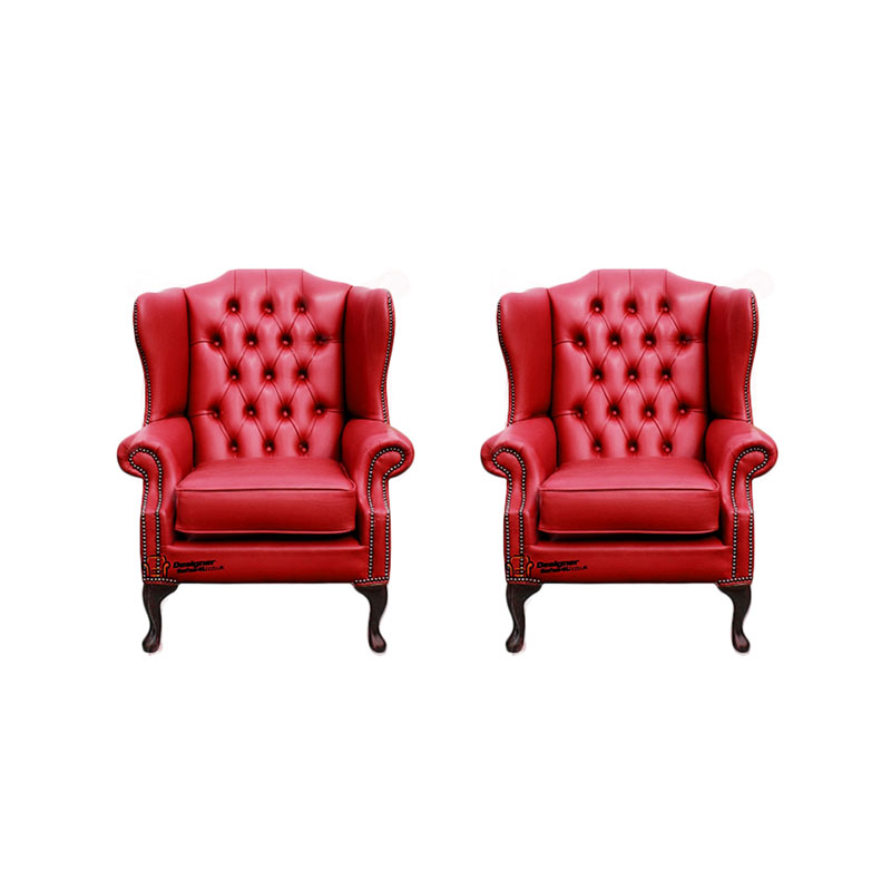 Product photograph of Chesterfield 2 X Mallory Wing Chairs Old English Gamay Red Amp Hellip from Designer Sofas 4U