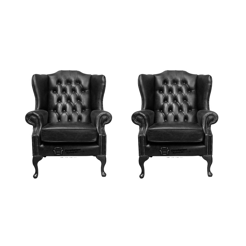 Product photograph of Chesterfield 2 X Mallory Wing Chairs Old English Black Amp Hellip from Designer Sofas 4U