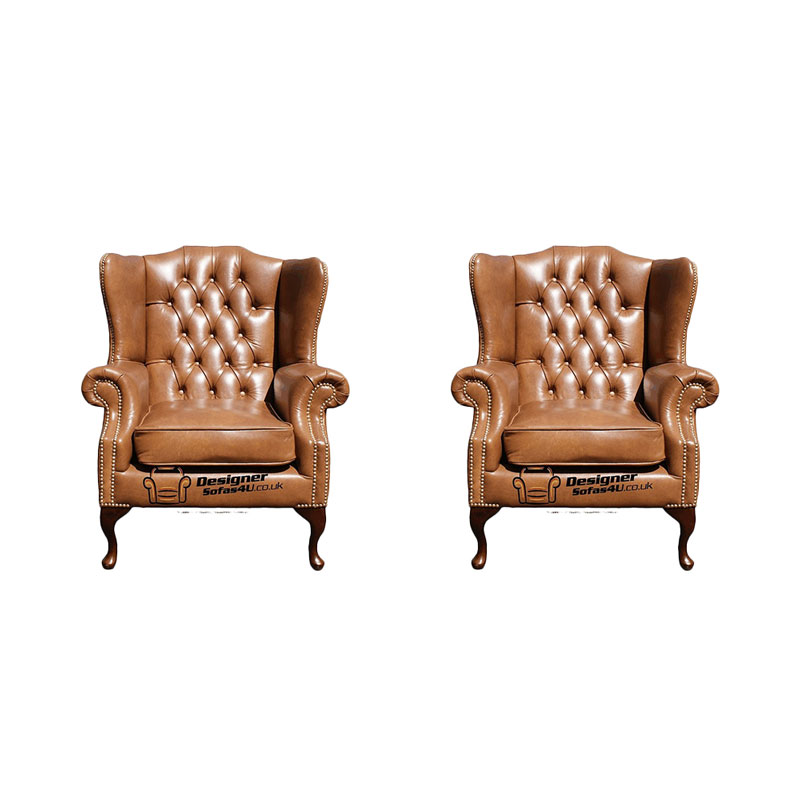 Product photograph of Chesterfield 2 X Mallory Wing Chairs Old English Tan Leather Amp Hellip from Designer Sofas 4U