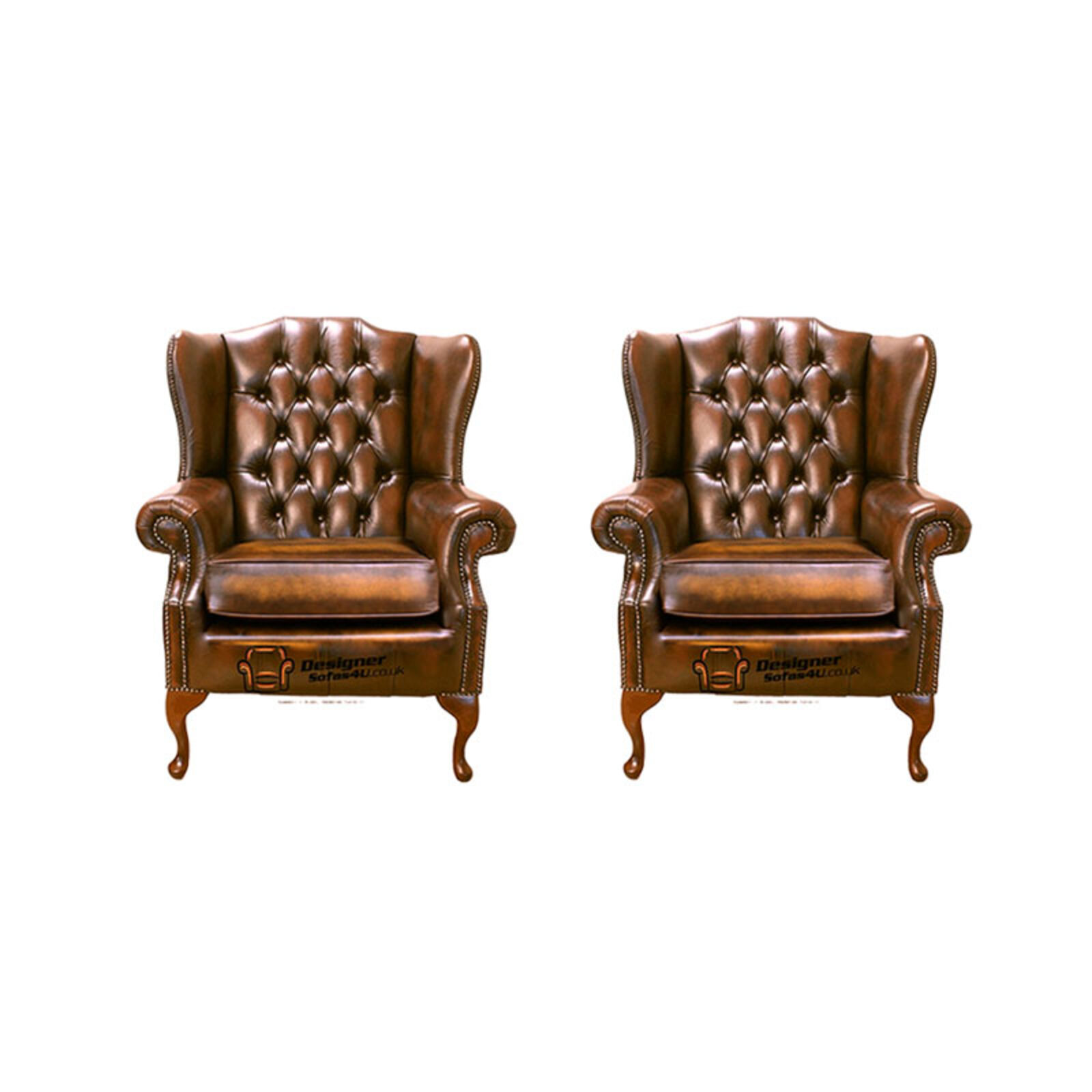 Product photograph of Chesterfield 2 X Mallory Wing Chair Leather Sofa Suite Offer Antique Gold from Designer Sofas 4U