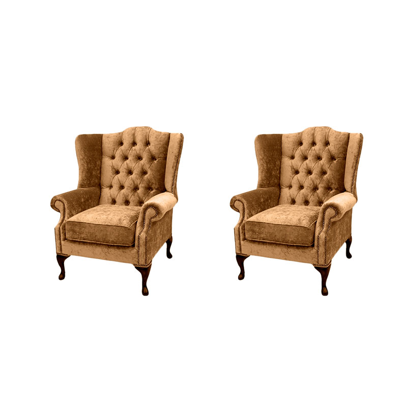 Product photograph of Chesterfield 2 X Mallory Wing Chairs Velvet Sofa Suite Offer from Designer Sofas 4U
