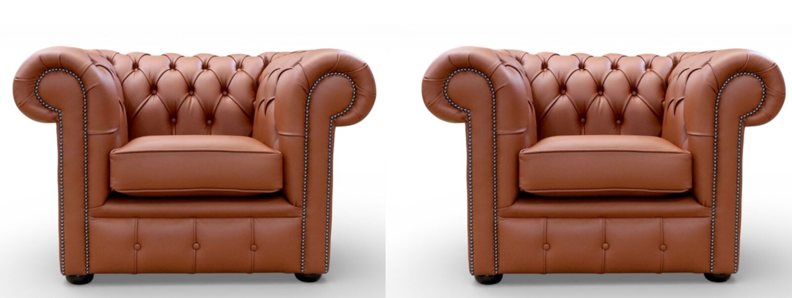 Pair Of Chesterfield Club Chairs Spice Leather Low Back