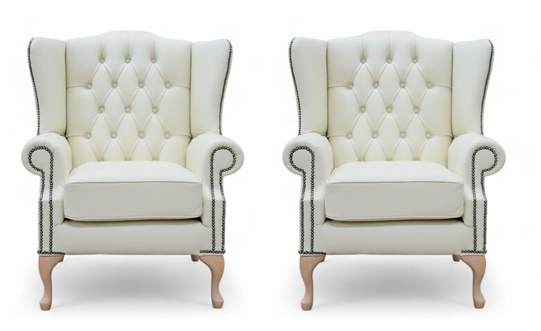 Pair Of Chesterfield Mallory Flat Wingback Armchairs Cream Leather