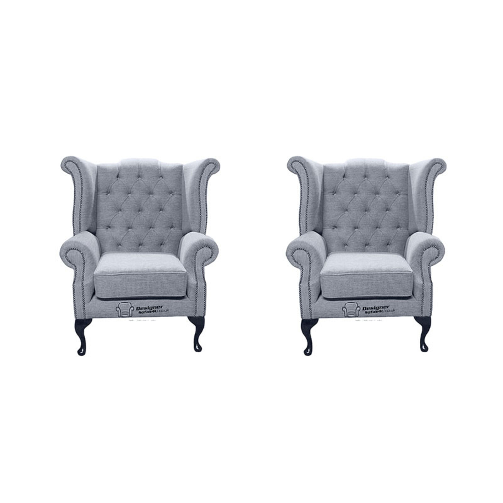Product photograph of Chesterfield 2 X Queen Anne Chairs Verity Plain Steel Fabric Sofa Suite Offer from Designer Sofas 4U
