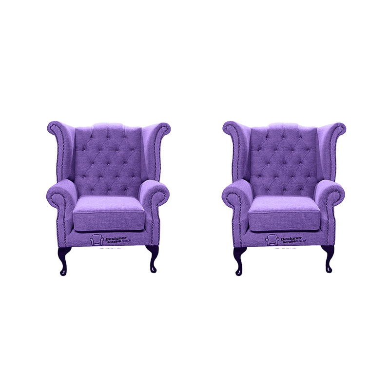 Product photograph of Chesterfield 2 X Queen Anne Chairs Verity Purple Fabric Sofa Amp Hellip from Designer Sofas 4U