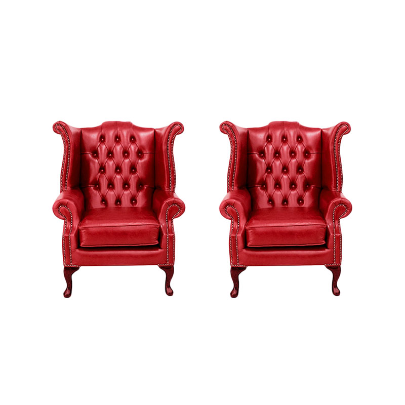 Product photograph of Chesterfield 2 X Queen Anne Chairs Old English Gamay Red Amp Hellip from Designer Sofas 4U