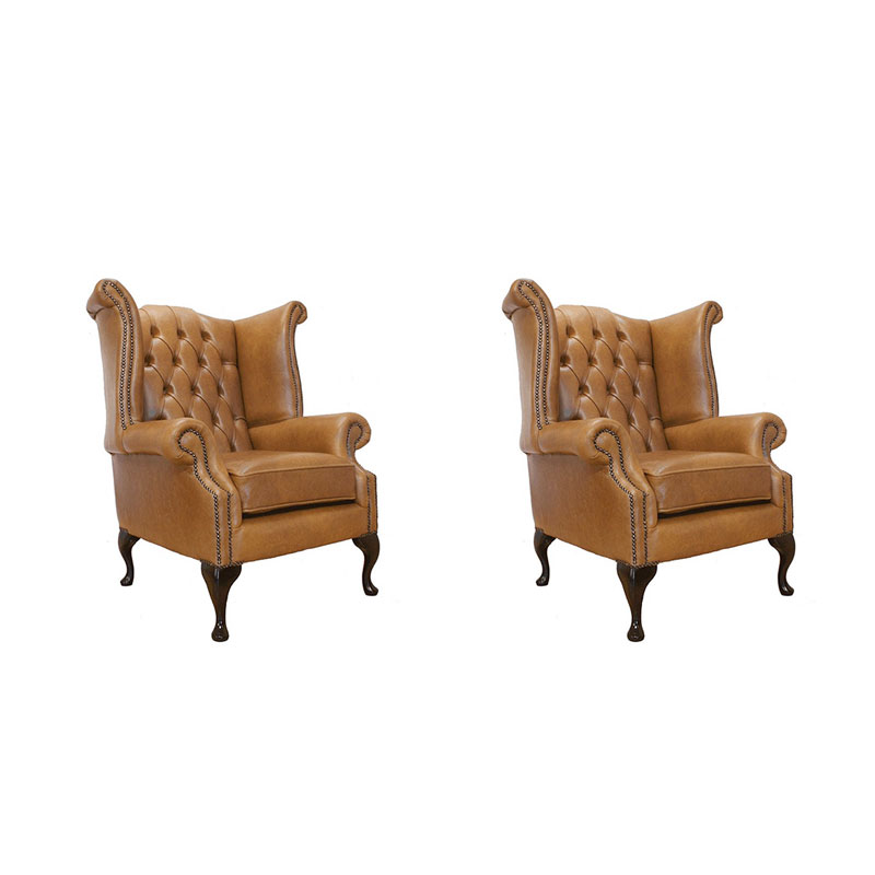 Product photograph of Chesterfield 2 X Queen Anne Chairs Old English Tan Leather Amp Hellip from Designer Sofas 4U