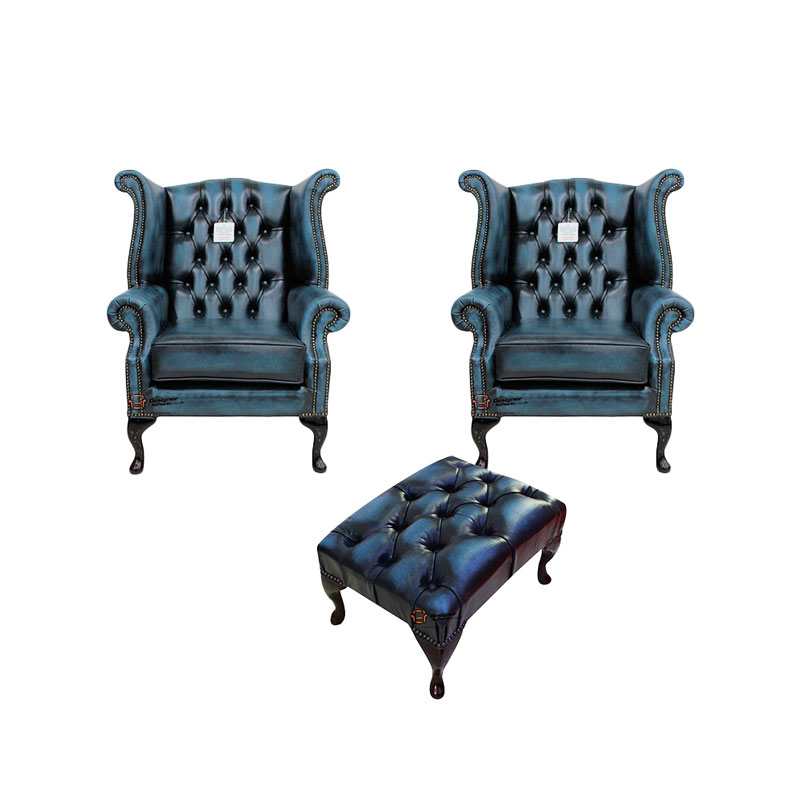 Product photograph of Chesterfield 2 X Queen Anne Chairs Footstool Leather Sofa Amp Hellip from Designer Sofas 4U