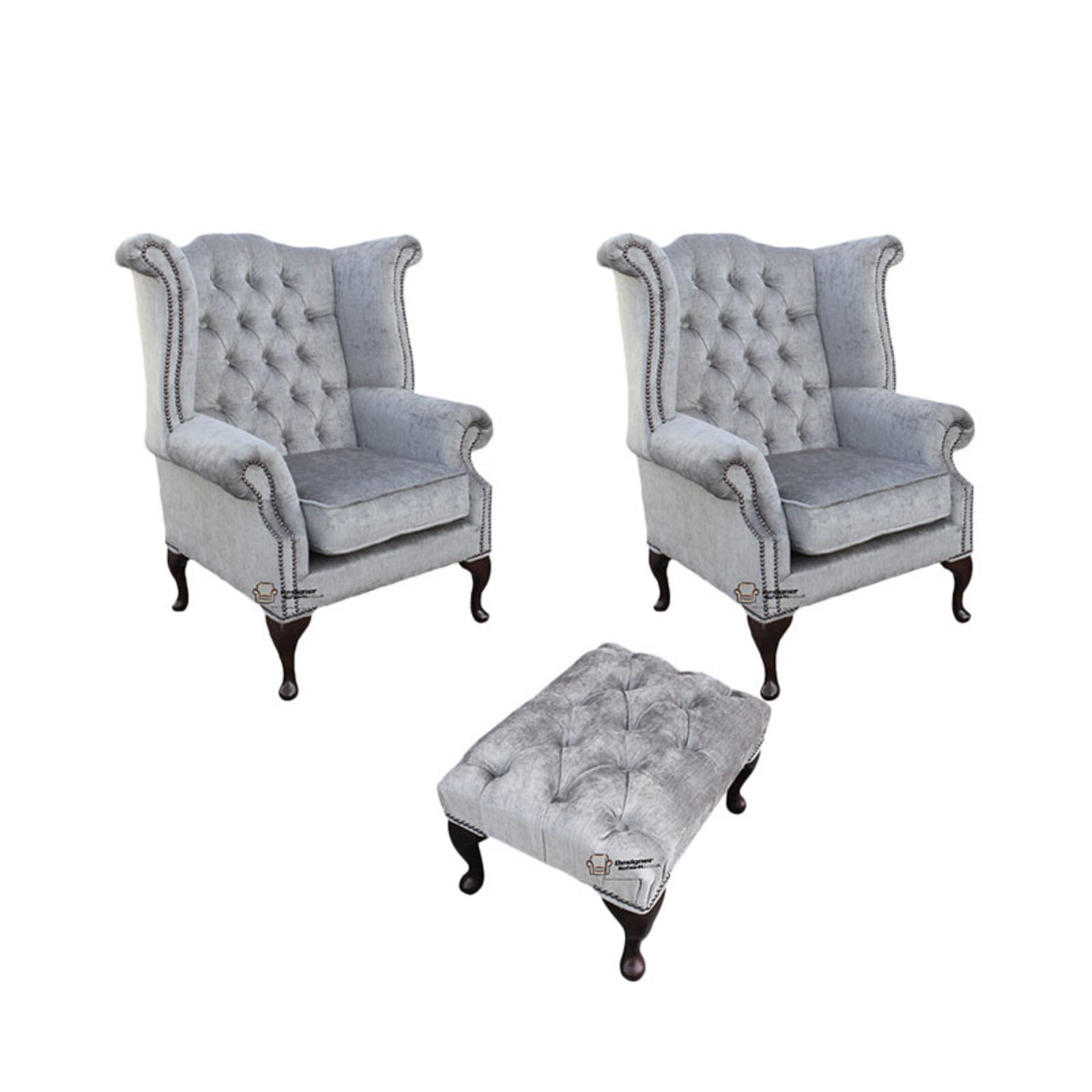Product photograph of Chesterfield 2 X Queen Anne Chairs Footstool Perla Illusions Velvet Sofa Suite Offer from Designer Sofas 4U