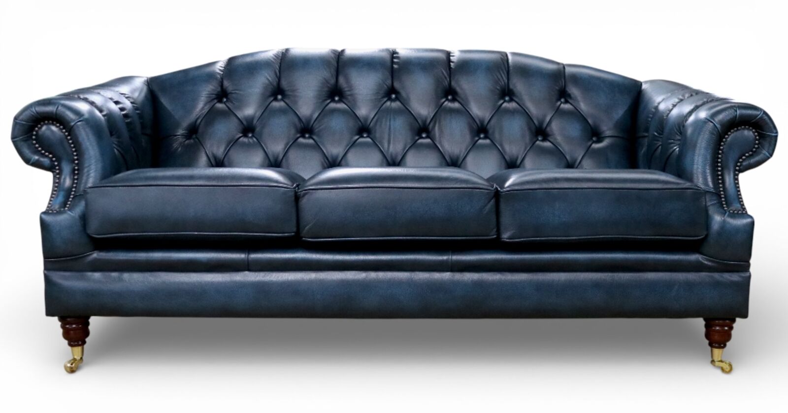 Chesterfield Victoria 3 Seater Antique Blue Leather Sofa Settee