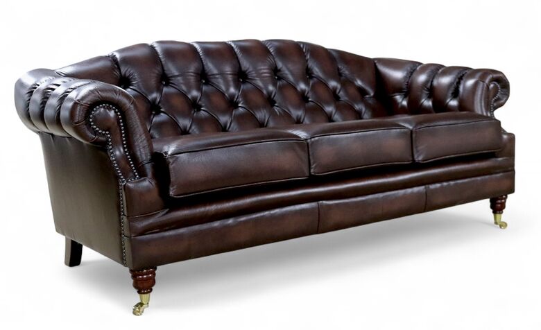 Chesterfield Victoria 3 Seater Leather Sofa Settee Antique Brown Leather