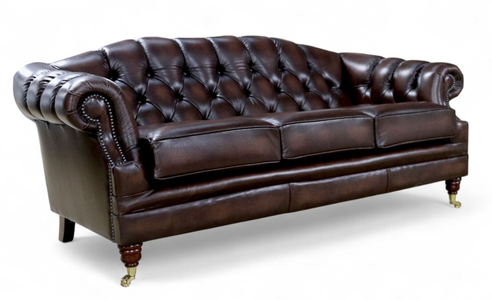 Chesterfield Victoria 3 Seater Leather Sofa Settee Antique Brown Leather