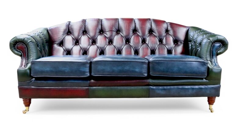 Chesterfield Victoria Antique Patchwork 3 Seater Leather Sofa Settee