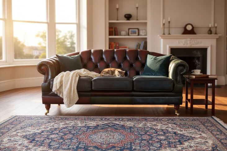 Chesterfield Victoria Antique Patchwork 3 Seater Leather Sofa Settee