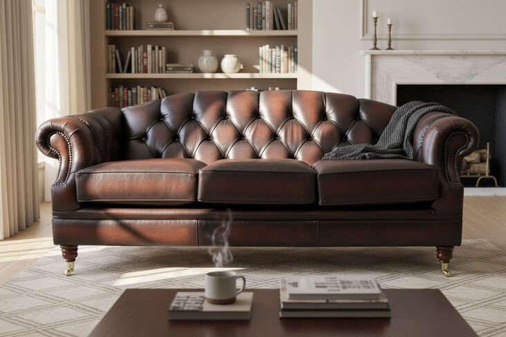Chesterfield Victoria 3 Seater Leather Sofa Settee Antique Rust Leather
