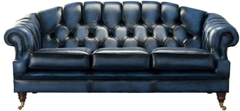 Chesterfield Victoria 3 Seater Antique Blue Leather Sofa Settee