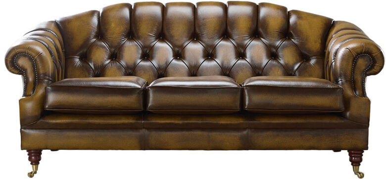 Chesterfield Victoria 3 Seater Leather Sofa Settee Antique Gold Leather