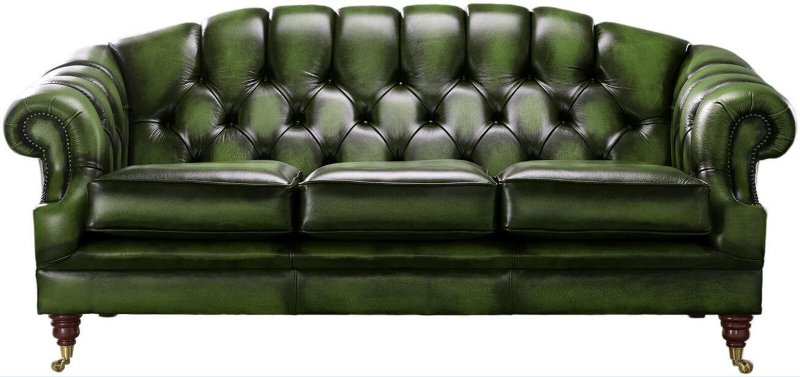 Product photograph of Chesterfield Victoria 3 Seater Leather Sofa Settee Antique Green Leather from Designer Sofas 4U