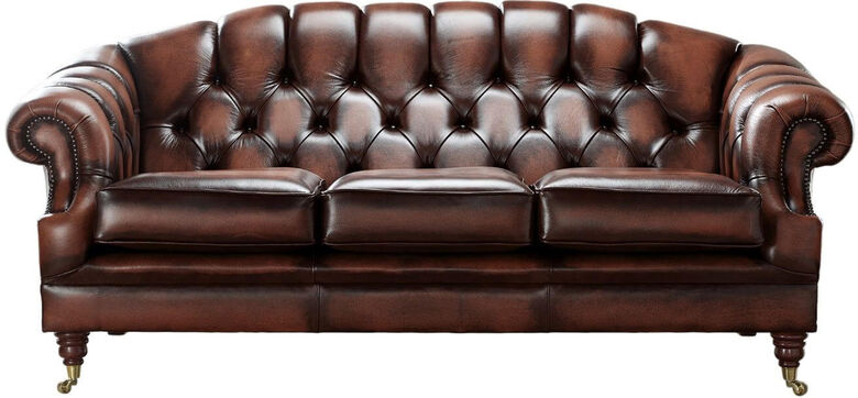 Chesterfield Victoria 3 Seater Leather Sofa Settee Antique Light Rust Leather