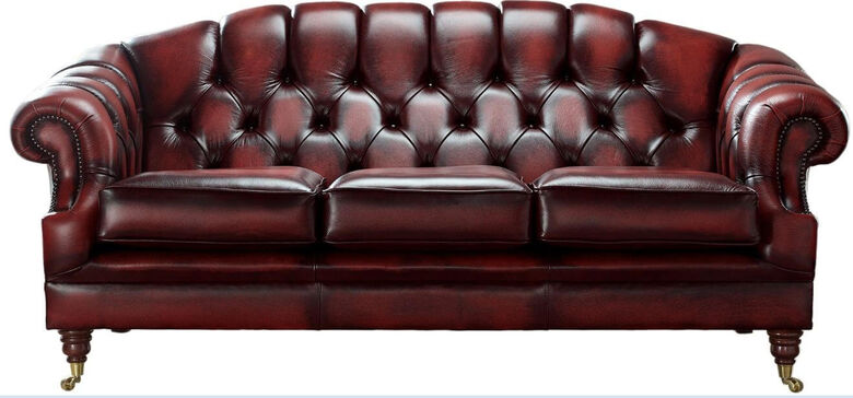 Chesterfield Victoria 3 Seater Sofa Settee Antique Oxblood Red Real Leather