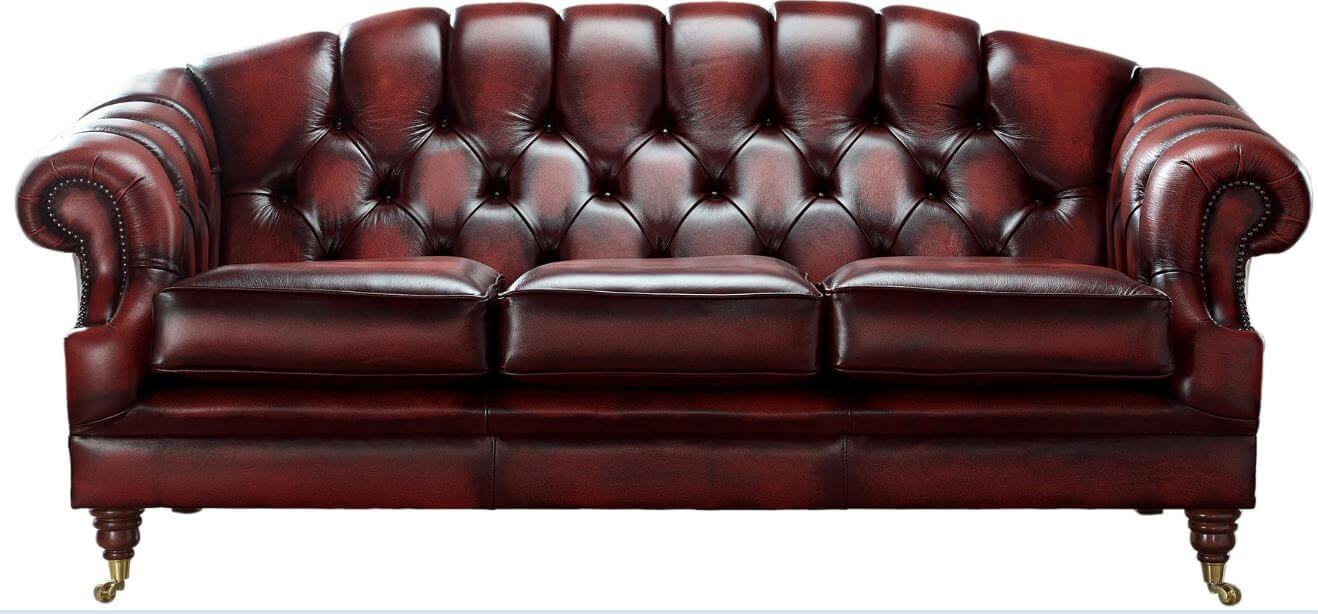 Antique Oxblood Red Leather 3 Seater Sofa Settee by Chesterfield