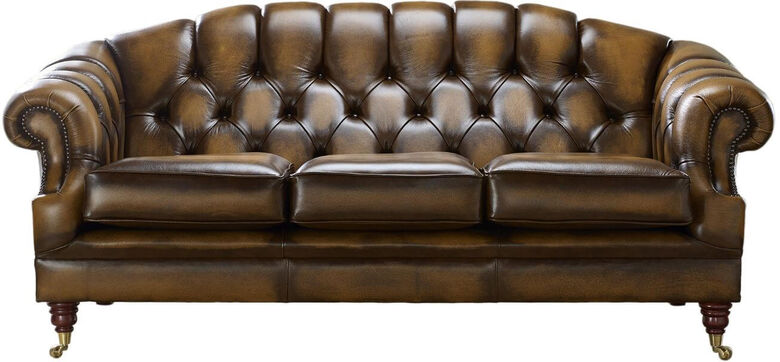 Chesterfield Victoria 3 Seater Leather Sofa Settee Antique Tan Leather