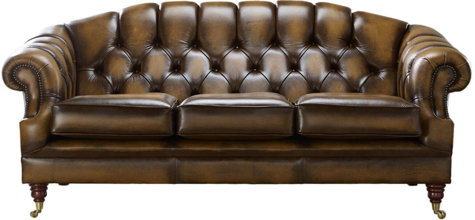Product photograph of Chesterfield Victoria 3 Seater Leather Sofa Settee Antique Tan Leather from Designer Sofas 4U