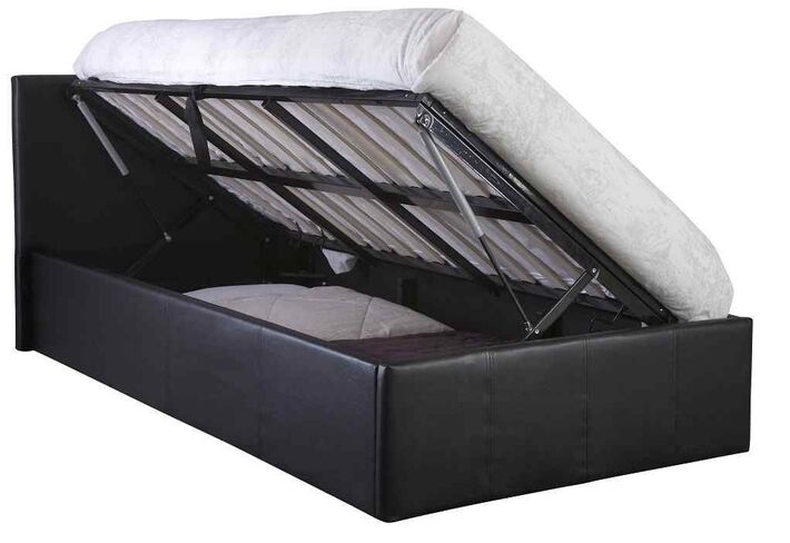 Side Lift Double Ottoman Storage Bed Black Faux Leather
