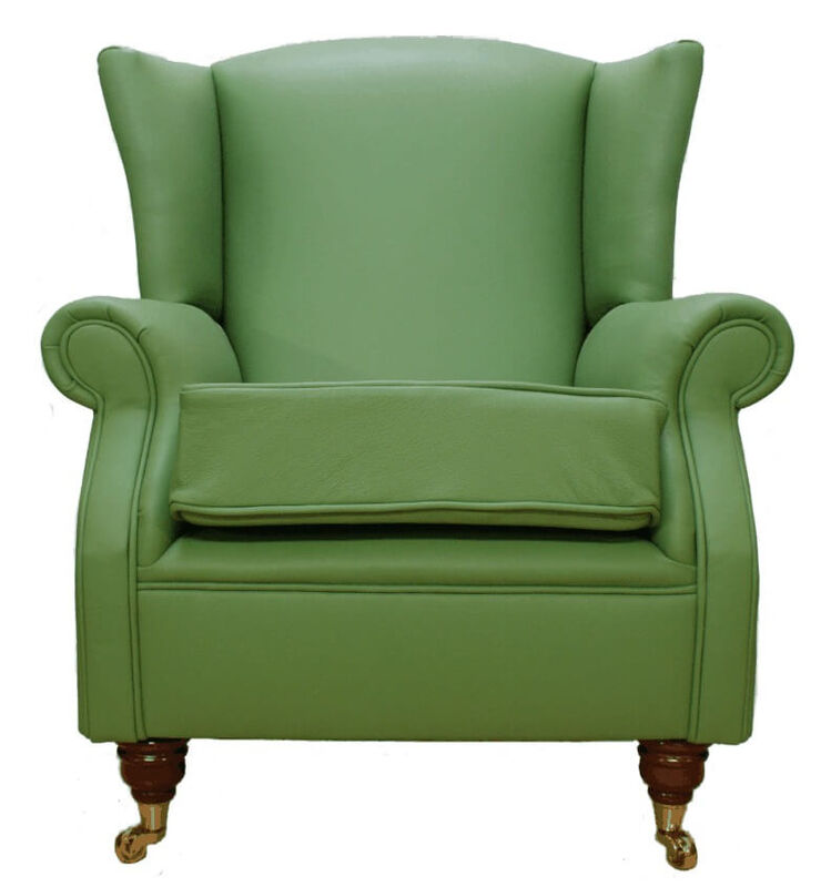 Product photograph of Wing Chair Fireside High Back Leather Armchair Apple Green Leather from Designer Sofas 4U