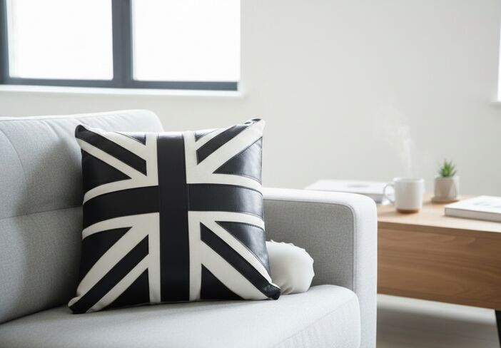 Black & White Union Jack Decorative Leather Pillow – Modern Accent Cushion