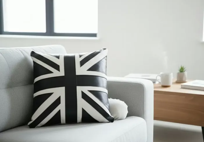 Black & White Union Jack Decorative Leather Pillow – Modern Accent Cushion