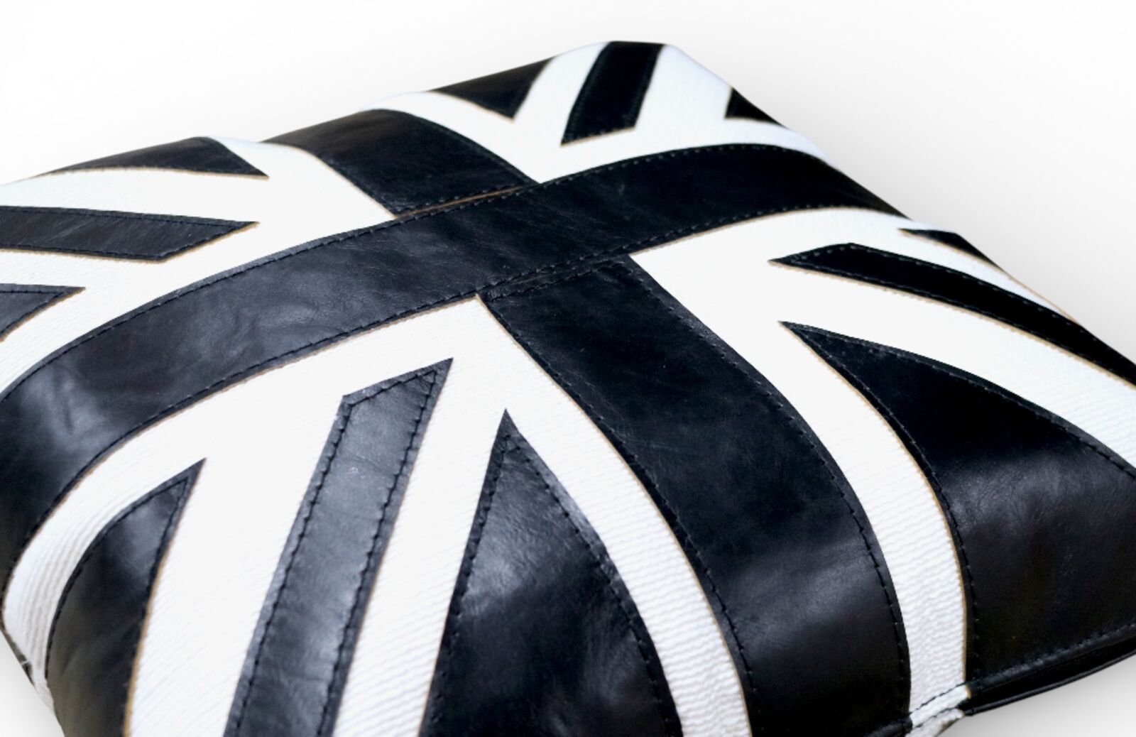 Black & White Union Jack Decorative Leather Throw Pillow Modern Accent Cushion