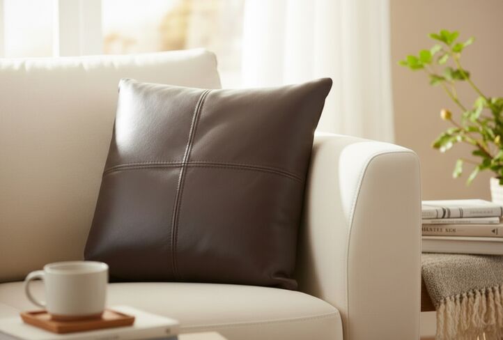 Handcrafted Decorative Nappa Umbar Leather Throw Pillow – Modern Accent Cushion