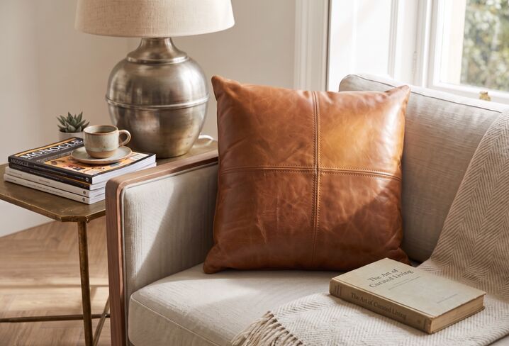 Handcrafted Decorative Vintage Tan Leather Throw Pillow – Modern Accent Cushion
