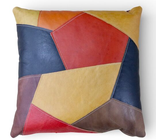 Handcrafted Patchwork Decorative Leather Throw Pillow – Modern Accent Cushion