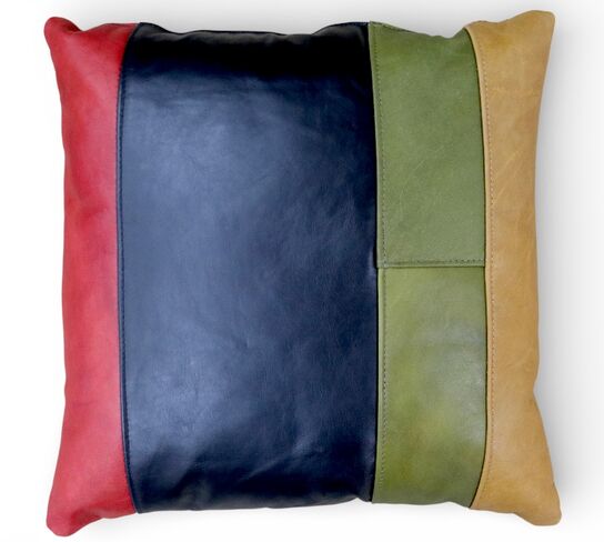 Handcrafted Stripe Patchwork Decorative Leather Throw Pillow – Modern Accent Cushion