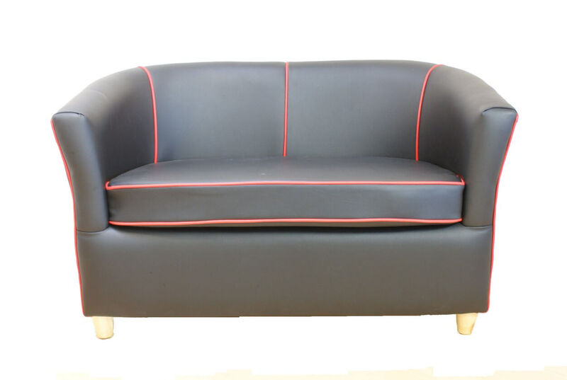 Product photograph of Leather Tub Bucket Chair Black With Red Trim from Designer Sofas 4U