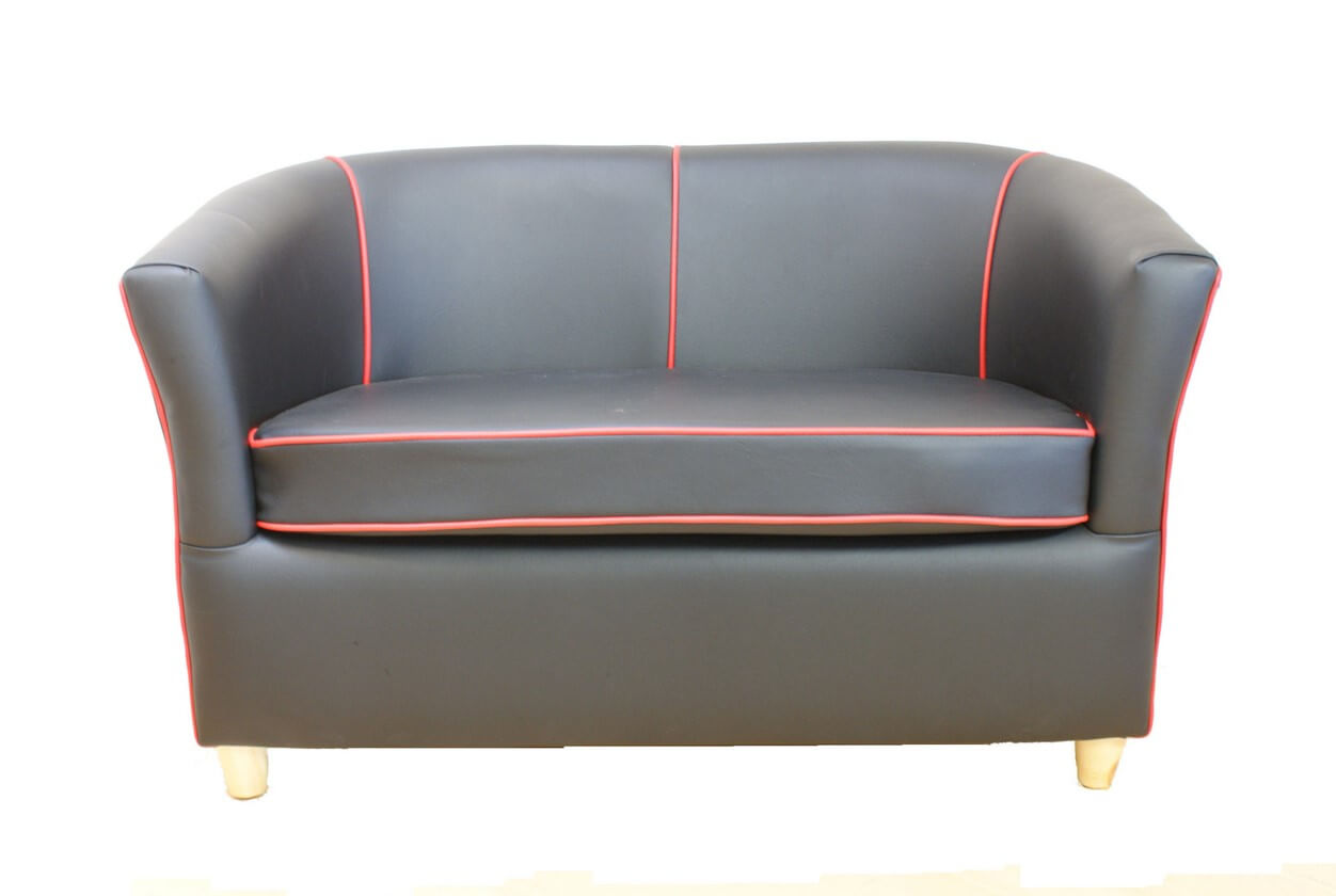 Leather Tub Bucket Chair Black with Red Trim Designer Sofas 4U
