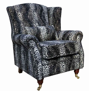 Animal Print Grey Cheetah Wing Chair Fireside High Back Armchair