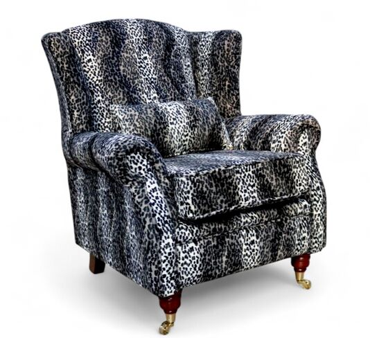 Animal Print Grey Cheetah Wing Chair Fireside High Back Armchair