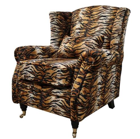 Animal Print Tiger Wing Chair Fireside High Back Armchair | DesignerSofas4U