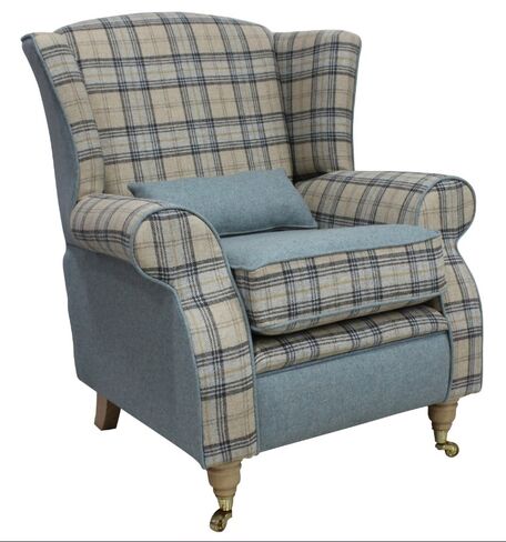 Arnold Wool Tweed Wing Chair Fireside High Back Armchair Plaid Bamburgh And Earth Eau De Nil