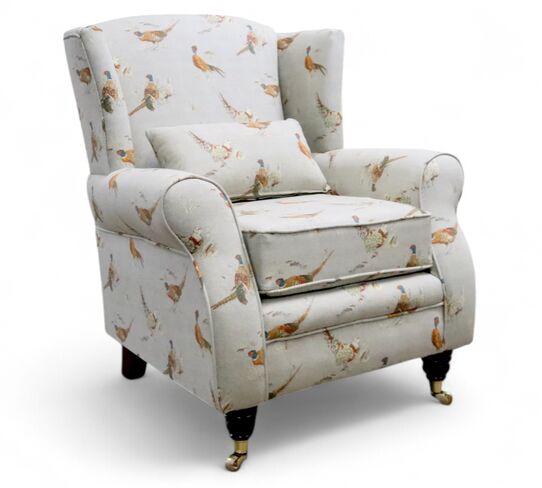 Arnold Wing Chair Fireside High Back Armchair Pheasant Natural Fabric