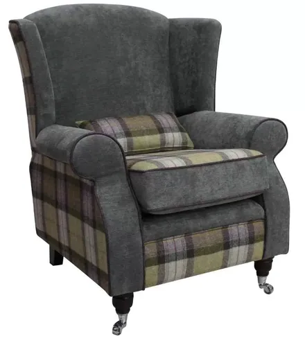 Arnold Wool Tweed Wing Chair Fireside High Back Armchair Skye Moonstone Wool And Keira plain Pewter