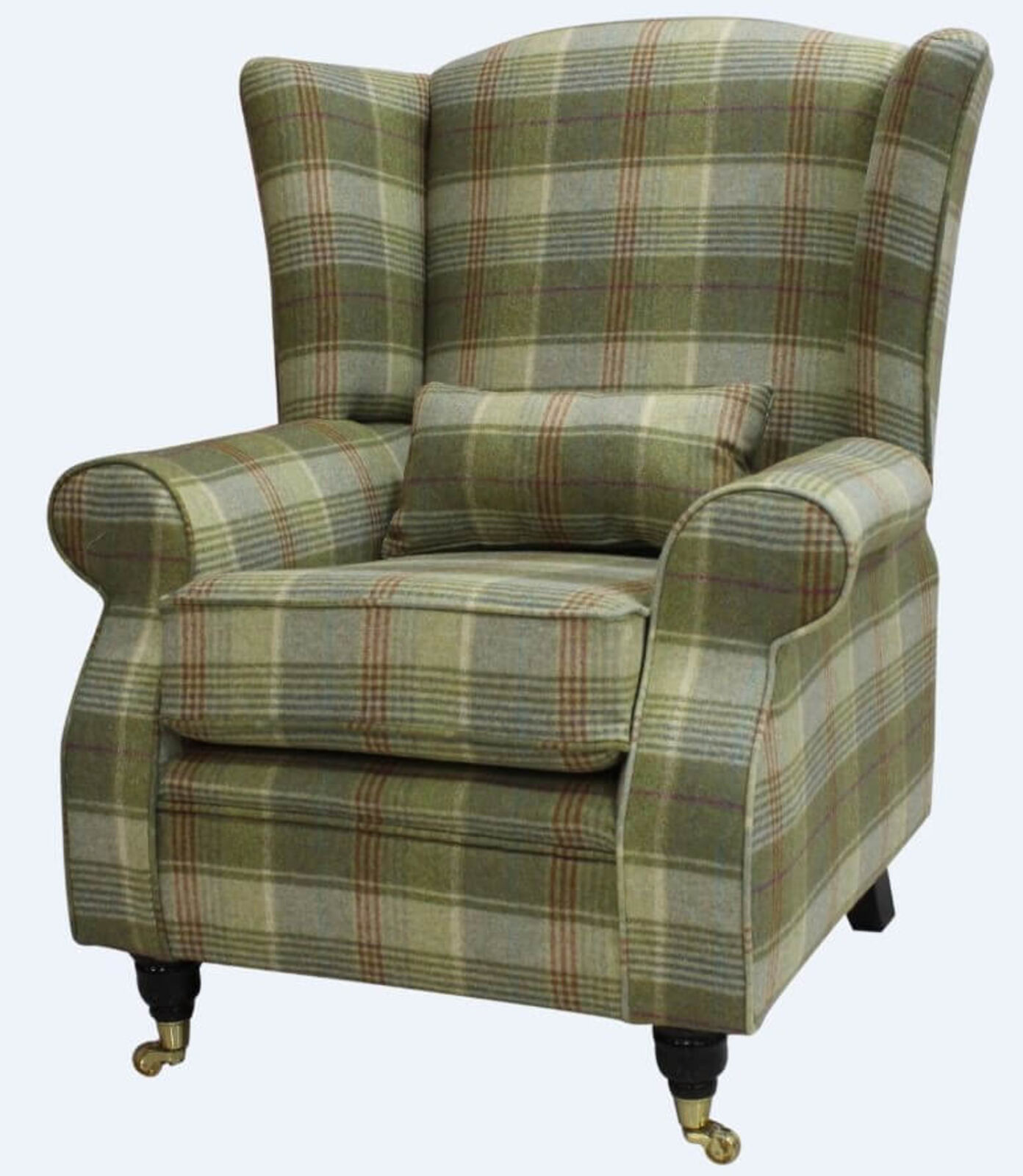 Product photograph of Arnold Wool Tweed Wing Chair Fireside High Back Armchair Hunting Tower Hemp Check Fabric from Designer Sofas 4U