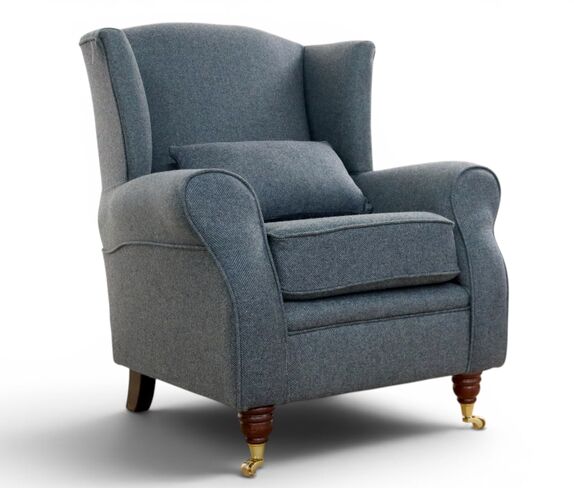 Arnold Wool Tartan Wing Chair Fireside High Back Armchair Glamis Glacier