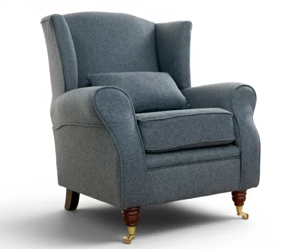 Arnold Wool Tartan Wing Chair Fireside High Back Armchair Glamis Glacier