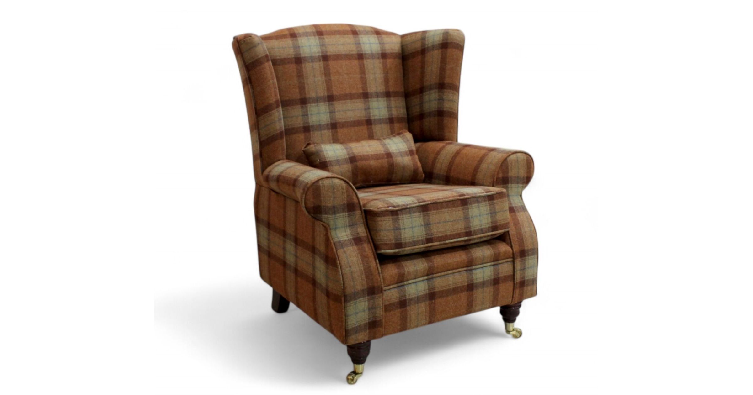 Arnold Wool Tweed Fireside Wing Chair - Skye Rust Check Fabric